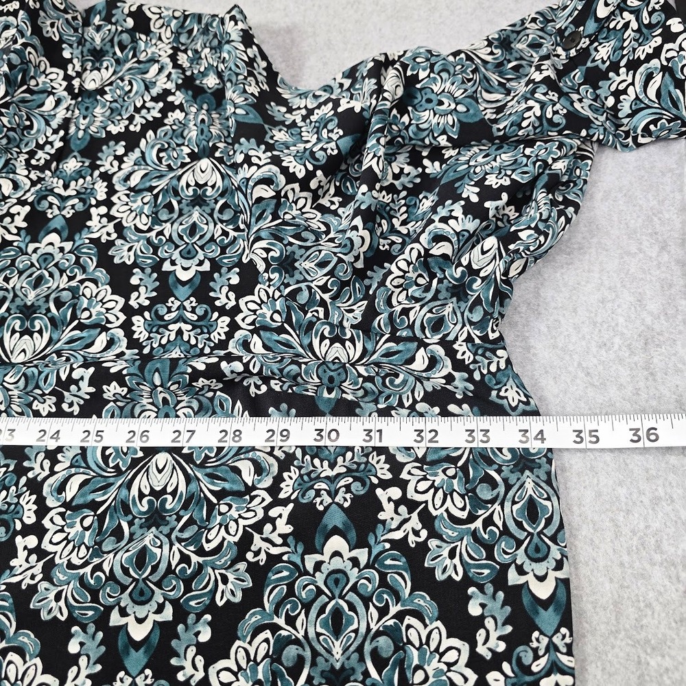 Catherines Womens Button Up Shirt Blouse Black Teal 1/2 Sleeve Roll Tab Mature - Picture 5 of 9